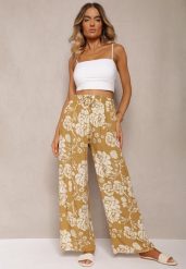 Beżowe Spodnie Typu Palazzo z Wiskozy High Waist z Gumką w Talii Jenena. Brązowe spodnie materiałowe damskie Renee, bez wzorów, z jeansu, krótkie. Za 49.99 zł.