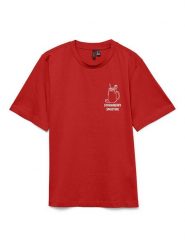 Vero Moda Koszulka w kolorze czerwonym rozmiar: L. Czerwone bluzki damskie Vero Moda, l, bez wzorów, z bawełny, bez kołnierzyka, bez ramiączek. Za 52.79 zł.