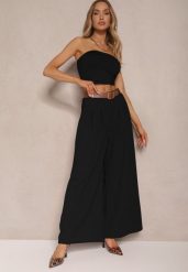 Czarne Spodnie o Szerokim Kroju High Waist Ozdobione Paskiem Rasalle. Czarne spodnie materiałowe damskie Renee, z aplikacjami, z jeansu. Za 74.99 zł.
