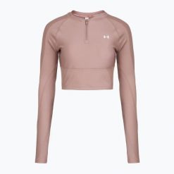 Longsleeve Under Armour HeatGear Rib 1/4 Zip. Czerwone koszulki sportowe damskie Under Armour, bez wzorów, bez ramiączek. Za 199.99 zł.