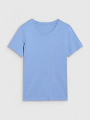 4F T-shirt regular gładki damski - niebieski XL. Niebieskie t-shirty damskie 4F, xl, bez wzorów, z bawełny, bez kołnierzyka. Za 49.99 zł.