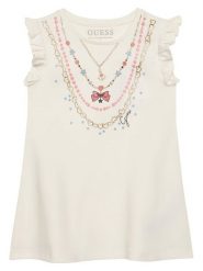 Guess Sukienka codzienna K6RK02 KA6W4 Écru Regular Fit. Sukienki dziewczęce Guess, z aplikacjami, z bawełny, bez ramiączek, proste. Za 139.99 zł.