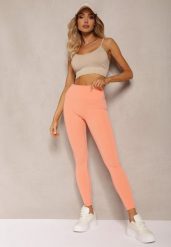 Pomarańczowe Sportowe Legginsy High Waist Quarefia. Brązowe legginsy damskie Renee, l, bez wzorów, z jeansu, z podwyższonym stanem, na jogę i pilates. Za 24.99 zł.