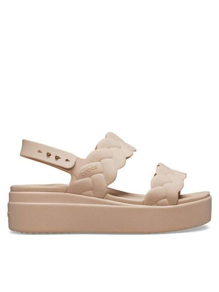 Crocs Sandały Brooklyn Woven Upper LW 209977 Beżowy. Brązowe sandały damskie Crocs, bez wzorów, z tworzywa sztucznego, bez obcasa, na płaskiej podeszwie, bez zapięcia. Za 159.00 zł.