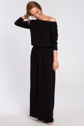 Dresowa Maxi Sukienka z Paskiem - Czarna. Czarne sukienki damskie MOE, bez wzorów, z bawełny, bez ramiączek. Za 326.90 zł.