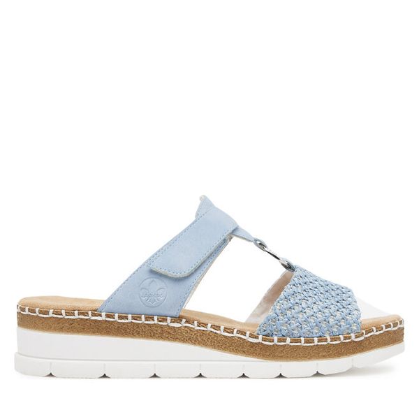 Klapki Rieker. Niebieskie klapki damskie Rieker, bez wzorów, bez obcasa, bez zapięcia. Za 319.99 zł.