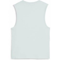 Damska wąska koszulka bez rękawów z logo No. 1 ESS PUMA Peaceful Blue. Niebieskie koszulki damskie Puma, l, bez wzorów, z gumy, bez kołnierzyka, bez ramiączek. Za 89.00 zł.