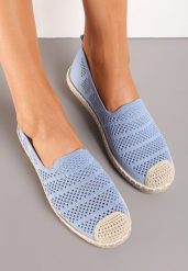 Niebieskie Ażurowe Espadryle Ozdobione Plecionką na Podeszwie i Nosku Tarniesa. Niebieskie espadryle damskie Renee, z aplikacjami, bez obcasa, na płaskiej podeszwie. Za 39.99 zł.