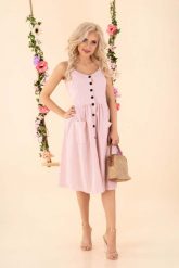 Rozkloszowana Sukienka w Paski - Różowa. Czerwone sukienki damskie Merribel, bez wzorów, z elastanu, bez ramiączek. Za 132.90 zł.