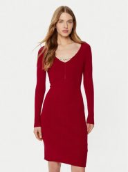 Guess Sukienka dzianinowa W5RK07 Z2YJ2 Czerwony Regular Fit. Czerwone sukienki damskie Guess, z aplikacjami, z dzianiny, bez ramiączek. Za 379.99 zł.