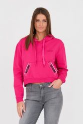 MOSCHINO Różowa bluza z kapturem i lampasami. Czerwone bluzy damskie MOSCHINO, s, bez wzorów, z kapturem. W wyprzedaży za 599.99 zł.