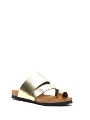 Comfortfusse Skórzane japonki w kolorze złotym rozmiar: 41. Żółte klapki damskie Comfortfüße, bez wzorów, ze skóry, z otwartym noskiem, bez obcasa, bez zapięcia. Za 179.22 zł.