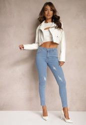 Niebieskie Jeansy Skinny Wykończone Przetarciami i Dziurami Evilenn. Niebieskie jeansy damskie Renee, bez wzorów, z bawełny. Za 59.99 zł.