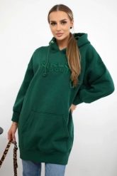 Bluza ocieplana z haftowanym napisem oversize ciemno zielona. Zielone bluzy damskie KESI, l, bez wzorów, z bawełny, bez kaptura. Za 238.37 zł.