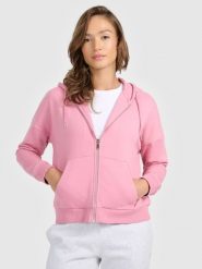 4F Bluza dresowa rozpinana z kapturem damska - różowy L. Czerwone kardigany damskie 4F, l, bez wzorów, z bawełny. Za 169.99 zł.