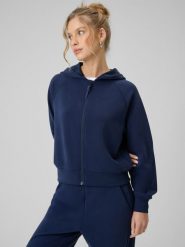 4F Bluza dresowa regular z modalem damska - granatowa S. Niebieskie bluzy damskie 4F, s, bez wzorów, z dresówki, z kapturem. Za 199.99 zł.