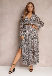 Biało-Brązowa Sukienka Hellanassa. Białe sukienki damskie Renee, z aplikacjami, eleganckie, bez ramiączek. W wyprzedaży za 39.99 zł.