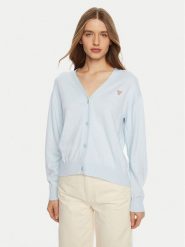 Guess Jeans Sweter W4BR16 Z3HO2 Błękitny Regular Fit. Niebieskie swetry klasyczne damskie Guess Jeans, l, z jeansu, bez kołnierzyka. Za 219.99 zł.