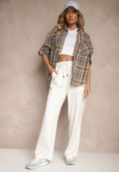 Białe Spodnie z Dodatkiem Wiskozy Dresowe High Waist Ellanoria. Białe spodnie dresowe damskie Renee, l, bez wzorów, z dresówki. Za 39.99 zł.