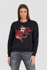 KARL LAGERFELD Czarna bluza ikonik lny. Czarne bluzy damskie KARL LAGERFELD, xs, bez wzorów, bez kaptura. W wyprzedaży za 599.99 zł.