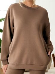 Bluza - beżowy. Brązowe bluzy damskie Sinsay, l, bez wzorów, bez kaptura. W wyprzedaży za 27.99 zł.