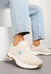 Beżowe Sneakersy Ozdobione Geometrycznym Motywem Tasoti. Brązowe obuwie sportowe damskie Renee, bez zapięcia. Za 99.99 zł.