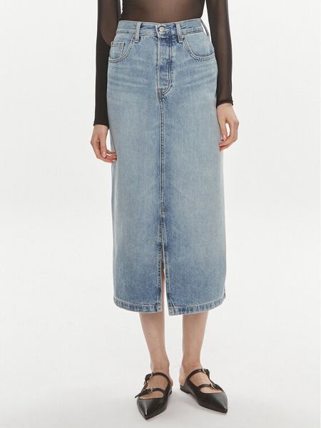 Tommy Hilfiger Spódnica jeansowa WW0WW42882 Niebieski Straight Fit. Niebieskie spódnice damskie Tommy Hilfiger, bez wzorów, z bawełny. Za 369.99 zł.