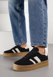 Czarne Sneakersy Typu Kultowe Tenisówki na Grubej Podeszwie Nalorela. Czarne obuwie sportowe damskie Born2be, bez wzorów, z jeansu, bez zapięcia. Za 99.99 zł.
