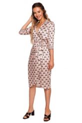Satynowa Sukienka na Zakładkę w Print - Model 3. Brązowe sukienki damskie Cud Moda, bez wzorów, z materiału, wizytowe, bez ramiączek. Za 249.90 zł.