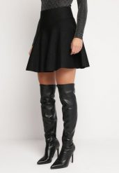 Czarna Rozkloszowana Spódnica Mini z Metaliczną Nitką Traline. Czarne spódnice damskie Born2be, s, bez wzorów, z tkaniny, mini. Za 84.99 zł.