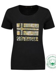 Geographical Norway Koszulka "Jwild" w kolorze czarnym rozmiar: S. Czarne bluzki damskie Geographical Norway, s, bez wzorów, z bawełny, bez kołnierzyka, bez ramiączek. Za 52.67 zł.