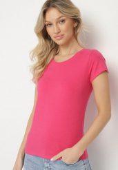 Różowy Bawełniany T-shirt o Klasycznym Fasonie Lialova. Czerwone t-shirty damskie Born2be, l, bez wzorów, z bawełny, bez kołnierzyka. Za 29.99 zł.