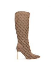 Guess Kozaki FLFCAY FAL11 Beżowy. Brązowe kozaki damskie Guess, z materiału, bez obcasa, na szpilce, bez zapięcia. Za 824.99 zł.