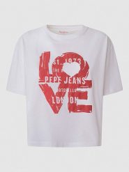 Pepe Jeans Koszulka w kolorze białym rozmiar: S. Białe bluzki damskie Pepe Jeans, s, bez wzorów, z jeansu, bez kołnierzyka, bez ramiączek. Za 105.38 zł.