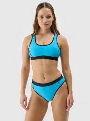 4F Góra od bikini damska - niebieska M. Niebieskie bikini 4F, bez wzorów, z elastanu. W wyprzedaży za 29.99 zł.