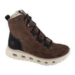 Buty Rieker Booties M6012-2 brązowe. Brązowe botki damskie z gumy, bez obcasa, bez zapięcia. Za 490.62 zł.