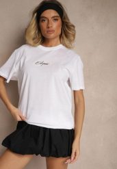 Biała Bawełniana Koszulka T-shirt z Małym Napisem Lanivelle. Białe bluzki damskie Renee, m, bez wzorów, z bawełny, bez kołnierzyka. Za 34.99 zł.