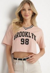 Ciemnoróżowy Bawełniany T-shirt z Napisem Nitanelia. Czerwone t-shirty damskie Born2be, m, bez wzorów, z bawełny, bez kołnierzyka. Za 29.99 zł.