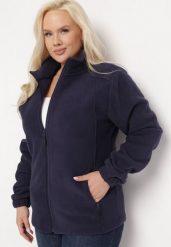 Granatowa Bluza na Suwak o Klasycznym Kroju z Kołnierzem i Kieszeniami Lathmini. Niebieskie bluzy damskie Born2be, xl, bez wzorów, bez kaptura. Za 99.99 zł.