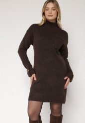 Brązowa Dzianinowa Sukienka z Półgolfem z Domieszką Wełny i Wiskozą Nesara. Brązowe sukienki damskie Born2be, bez wzorów, z dzianiny, bez ramiączek. Za 129.99 zł.
