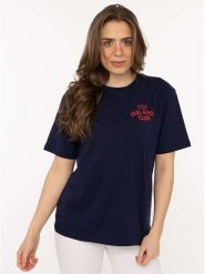 Zwillingsherz Koszulka "Feel Good Club" w kolorze granatowym rozmiar: S/M. Niebieskie bluzki damskie Zwillingsherz, m, bez wzorów, z bawełny, bez kołnierzyka, bez ramiączek. Za 82.99 zł.