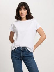 Cross Jeans Koszulka w kolorze białym rozmiar: S. Białe bluzki damskie Cross Jeans, s, bez wzorów, z bawełny, bez kołnierzyka, bez ramiączek. Za 48.16 zł.