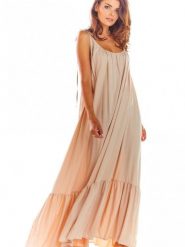 Sukienka Model A307 Beige - awama. Brązowe sukienki damskie Awama, bez wzorów, z elastanu, bez ramiączek. Za 340.97 zł.