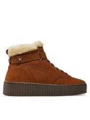 Tommy Hilfiger Botki Faux Fur Nubuck Low Lace-Up FW0FW08172 Brązowy. Brązowe botki damskie Tommy Hilfiger, z nubiku, bez obcasa, na płaskiej podeszwie, bez zapięcia. Za 379.99 zł.