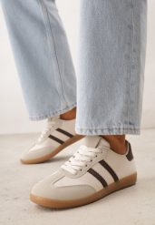 Beżowo-Brązowe Sneakersy z Imitacji Zamszu na Płaskiej Podeszwie Memeriana. Brązowe obuwie sportowe damskie Born2be, z jeansu, bez zapięcia. Za 89.99 zł.