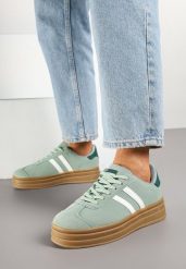 Jasnozielone Klasyczne Sneakersy na Niewysokiej Platformie Terilee. Zielone obuwie sportowe damskie Renee, z materiału, bez zapięcia. Za 109.99 zł.