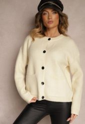 Jasnobeżowy Rozpinany Casualowy Kardigan z Wełną Besalttia. Brązowe kardigany damskie Renee, bez wzorów, z jeansu. Za 159.99 zł.