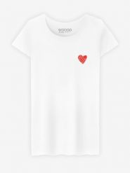 WOOOP Koszulka "Little Heart " w kolorze białym rozmiar: L. Białe bluzki damskie Wooop, l, bez wzorów, z bawełny, bez kołnierzyka, bez ramiączek. Za 65.85 zł.