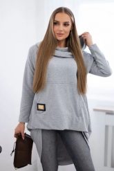 Bluza z długim tyłem i kapturem szara. Szare bluzy damskie KESI, l, bez wzorów, z bawełny. Za 229.98 zł.