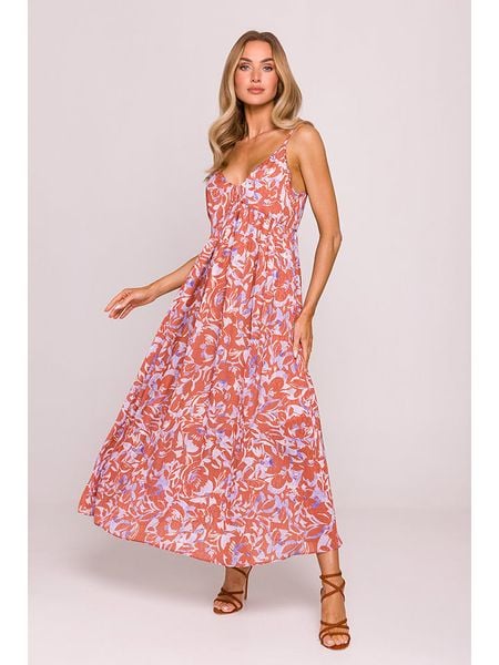 Made of emotion Sukienka w kolorze pomarańczowo-fioletowym rozmiar: S/M. Pomarańczowe sukienki damskie Made Of Emotion, bez wzorów, bez ramiączek. Za 237.73 zł.